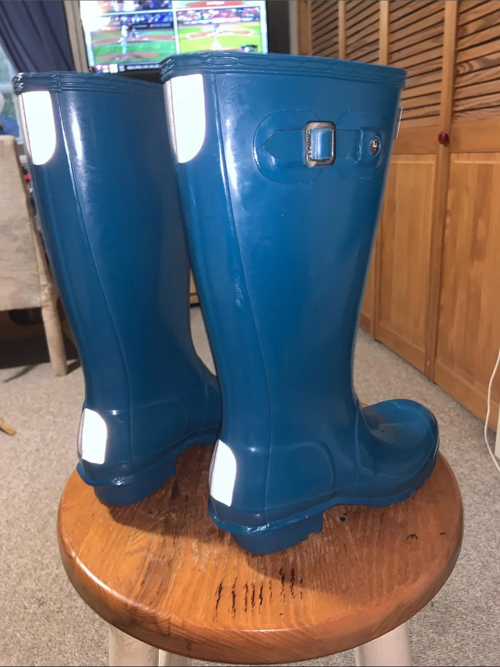 Hunter Glossy Teal Rain Boots child size US 1 boy or girl wellies